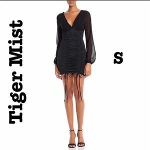 NWT (S) XS TIGER MIST scrunch silky black chiffon sleeves sexy bandage mini